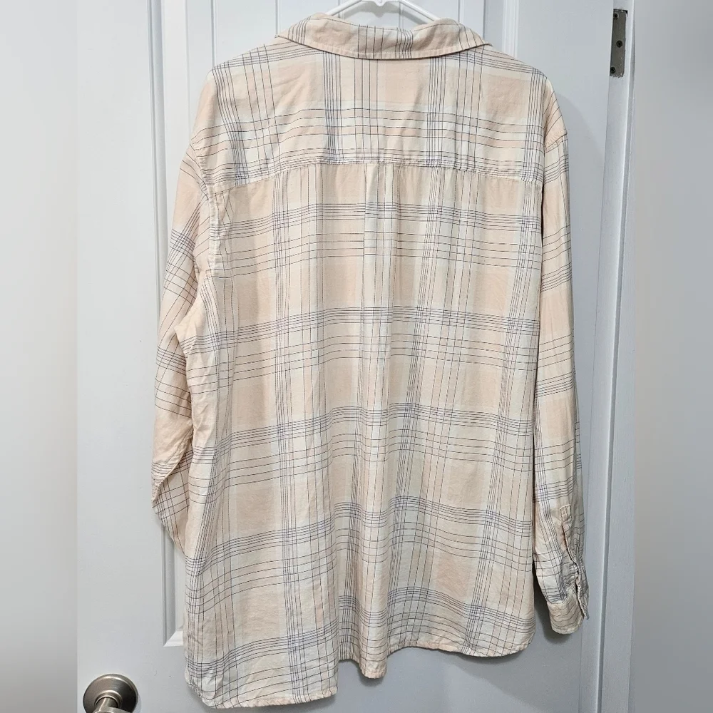 REI Long Sleeve Button Up Cotton Shirt-Plus Size 2x-Peach, Cream, Blue Plaid - Picture 2 of 6